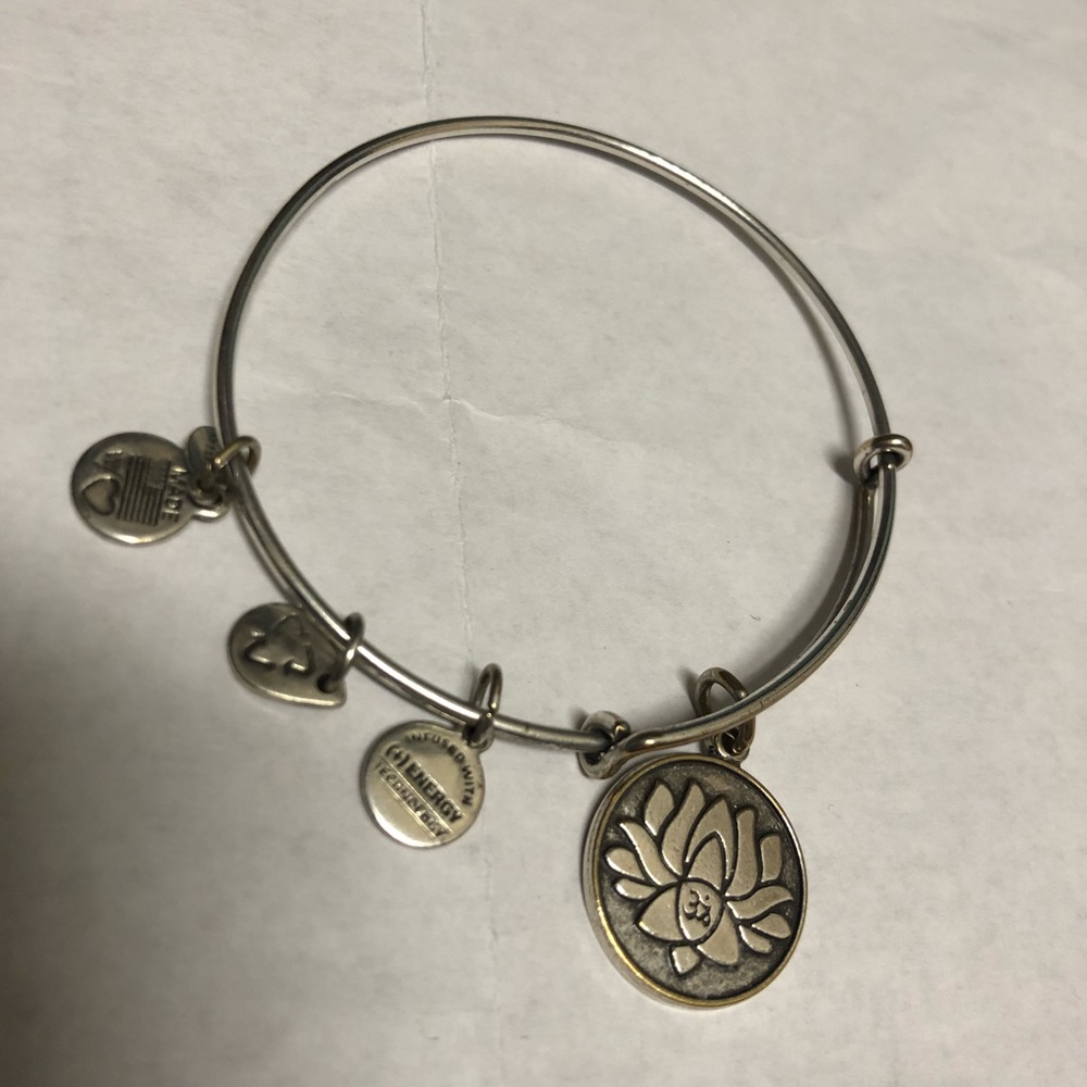 Alex & Ani Lotus Charm Silver Bangle